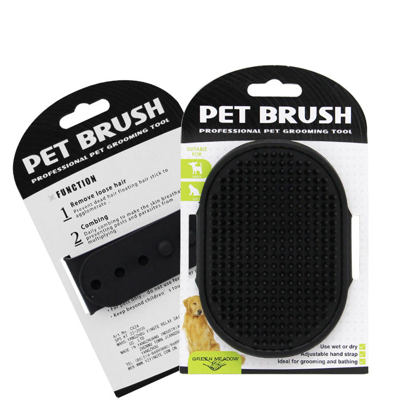Pet brush in packaging with text and images on a white background