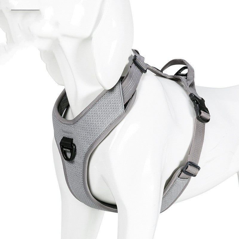 Gray dog harness on a white background
