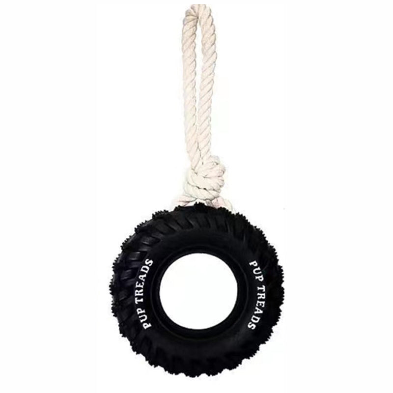 Black tire with rope on a white background