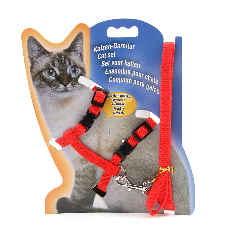 Cat harness set with packaging featuring a cat illustration on a white background