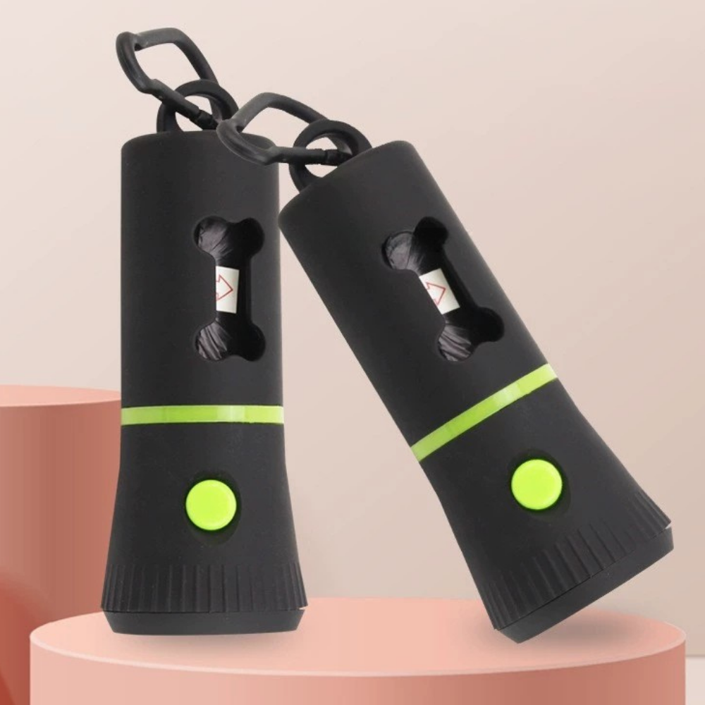 Pair of black and green led poop bag dispenser 