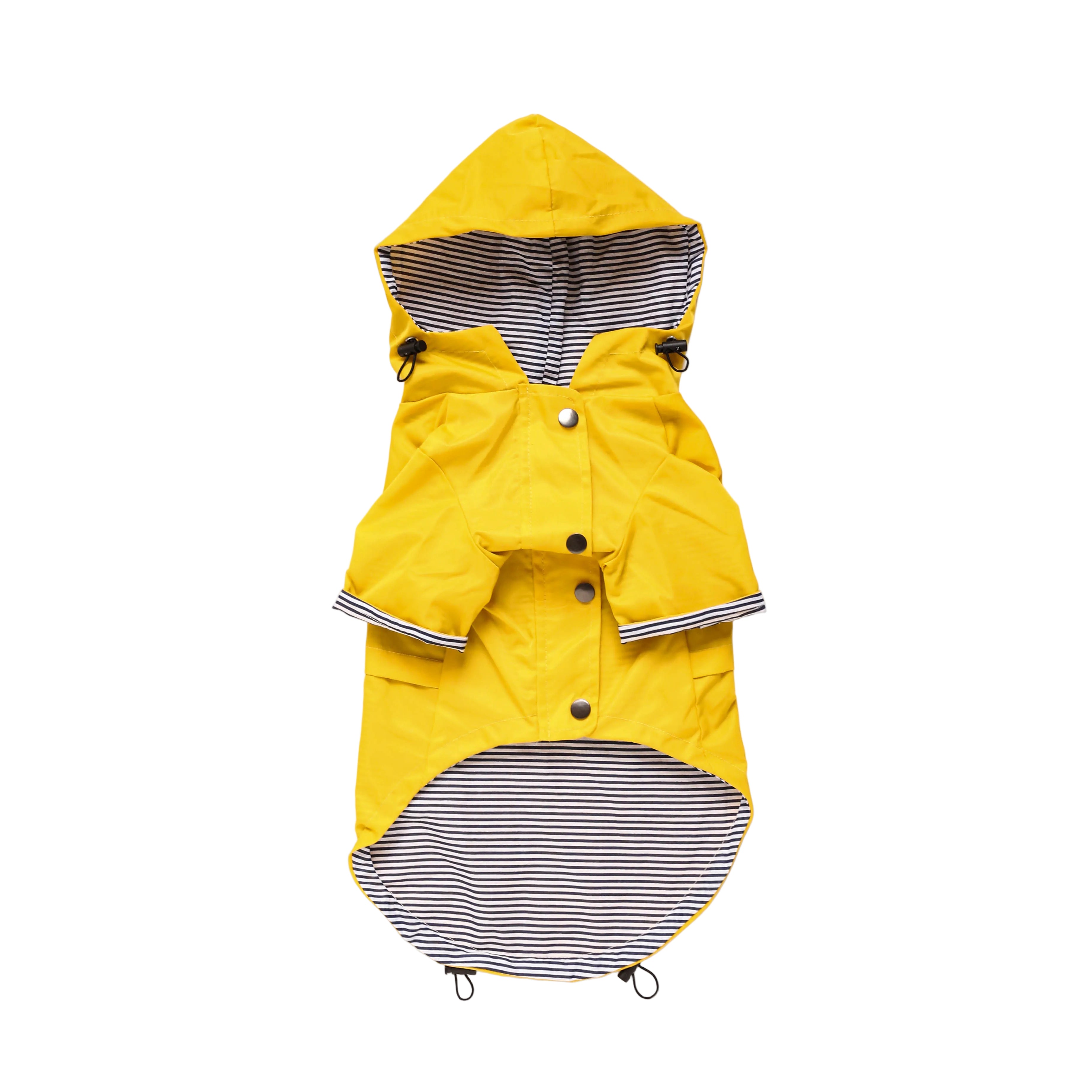 Yellow raincoat with striped interior on a white background