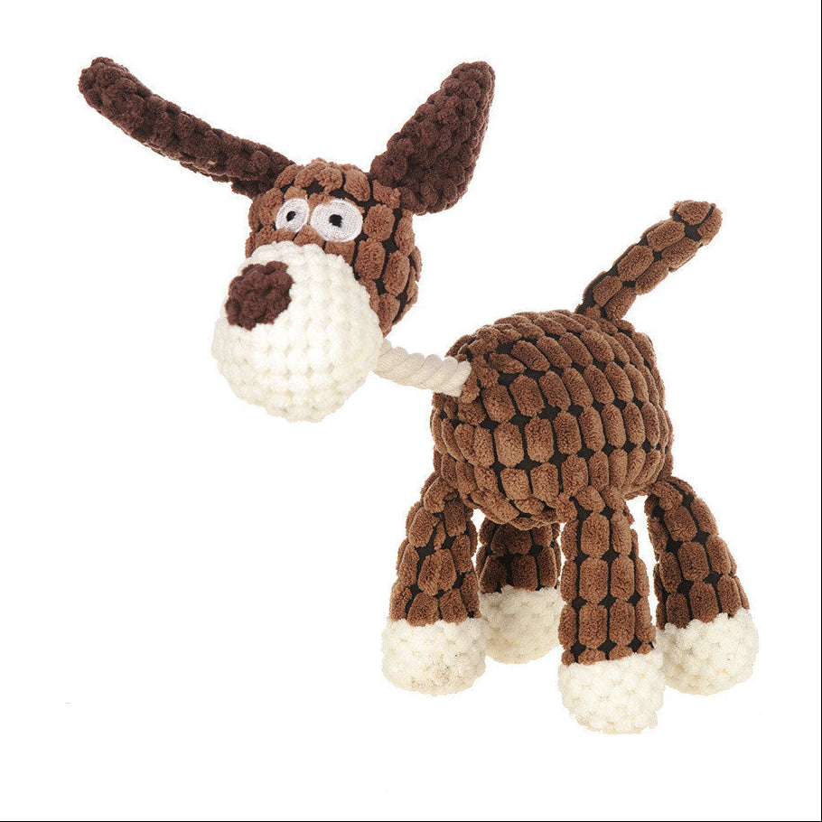 Brown and white dog toy 