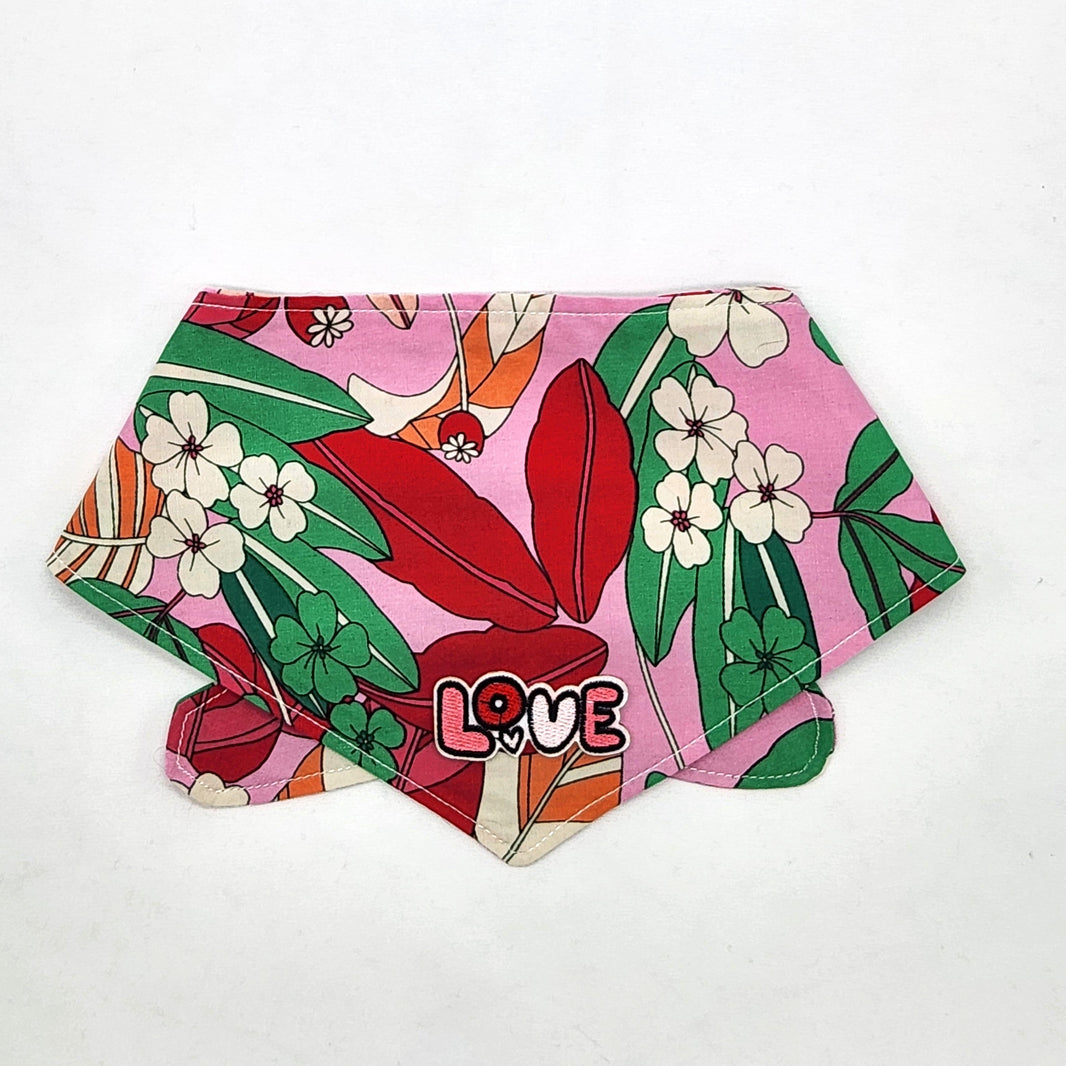 Floral patterned bandana with 'LOVE' text on a white background