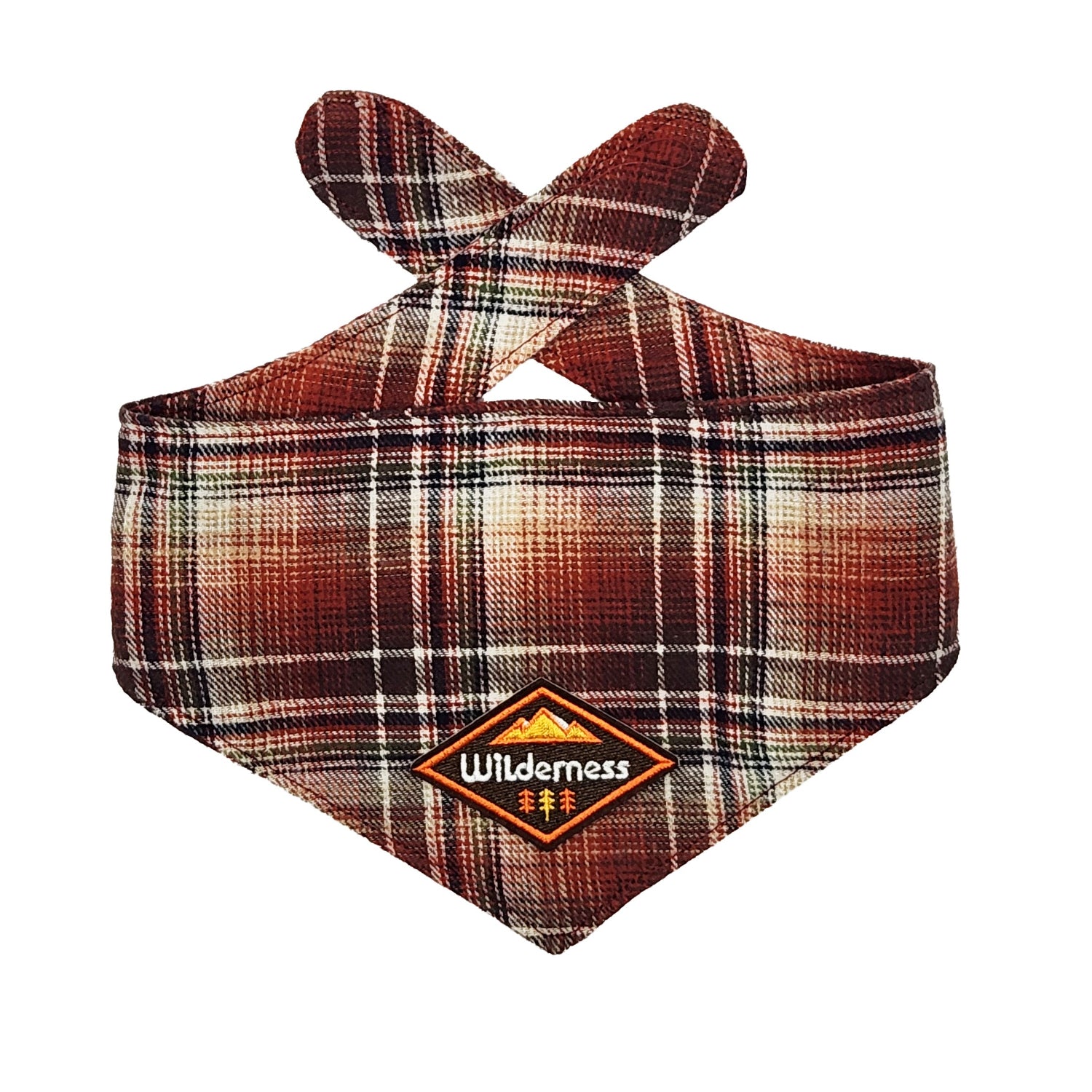 Plaid bandana with a 'Wilderness' logo on a white background