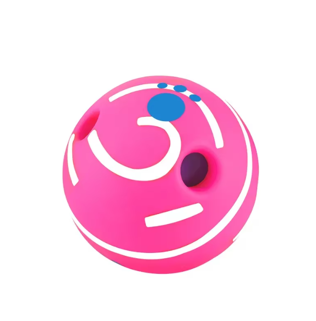 Pink ball with white smiley face design on a white background