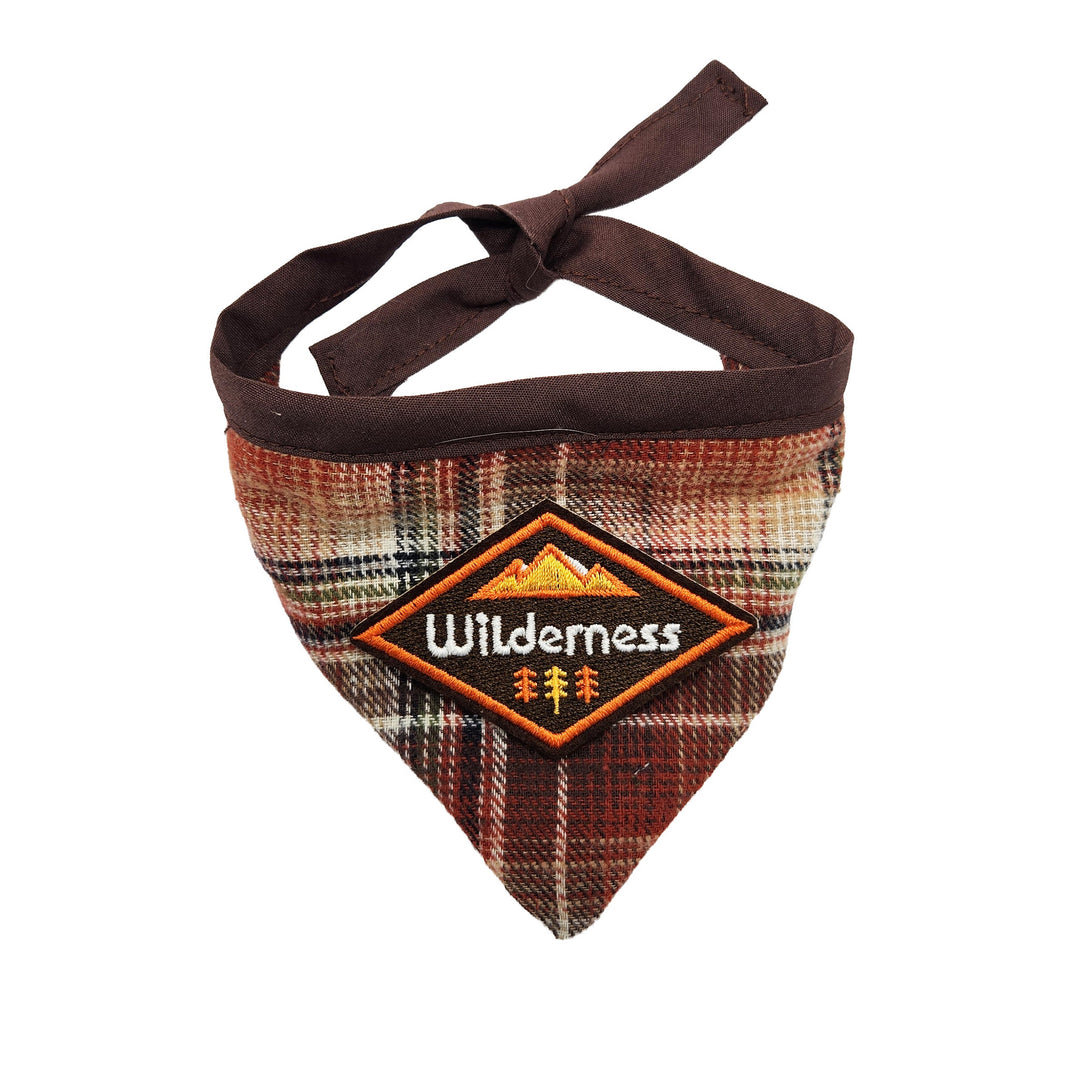 plaid bandana with wilderness patch for chihuahua