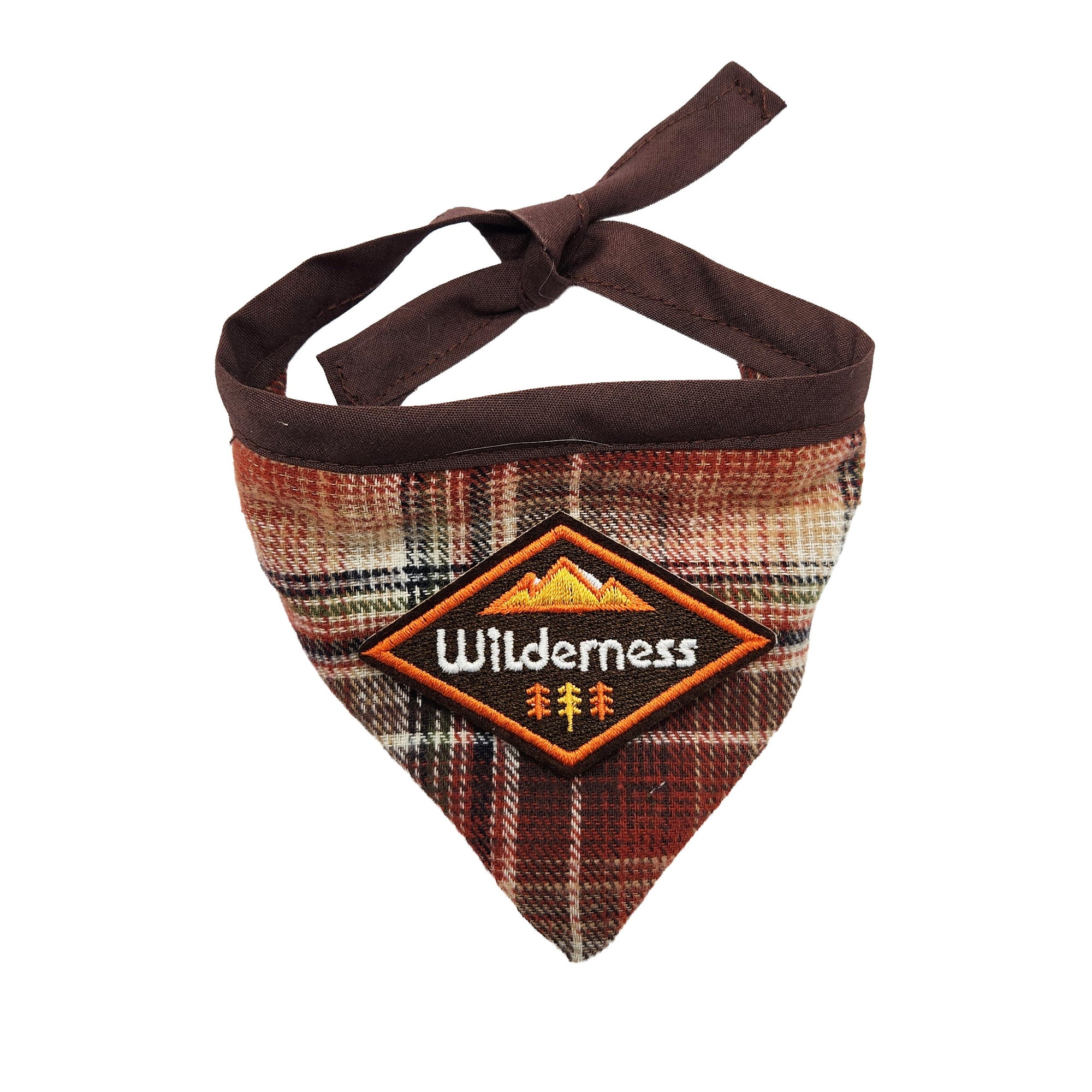 plaid bandana with wilderness patch for chihuahua