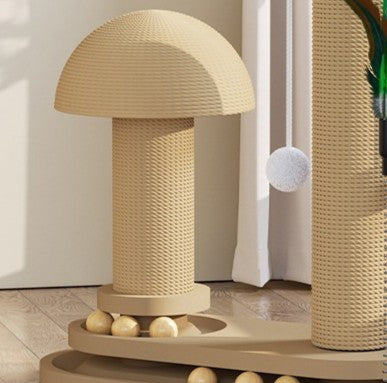 wood cat stratching post with a neutral background