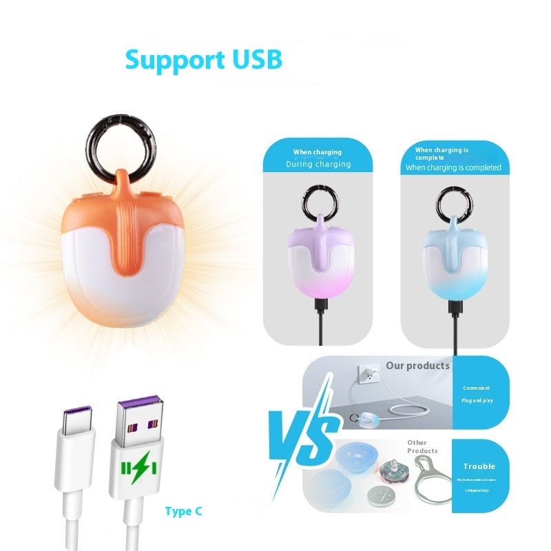 Product packaging with USB charging cable and text highlighting USB charging support.