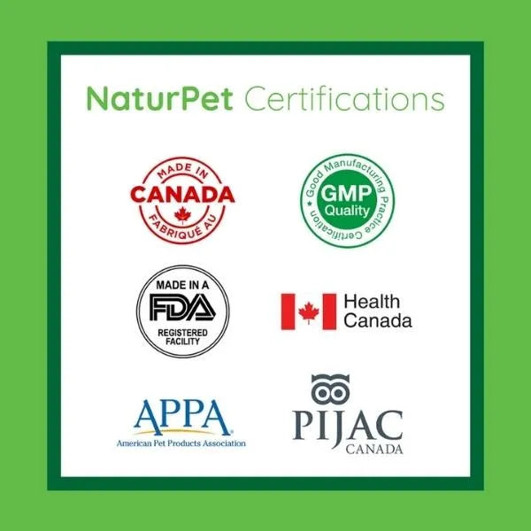 NaturPet Certifications logos on a green background