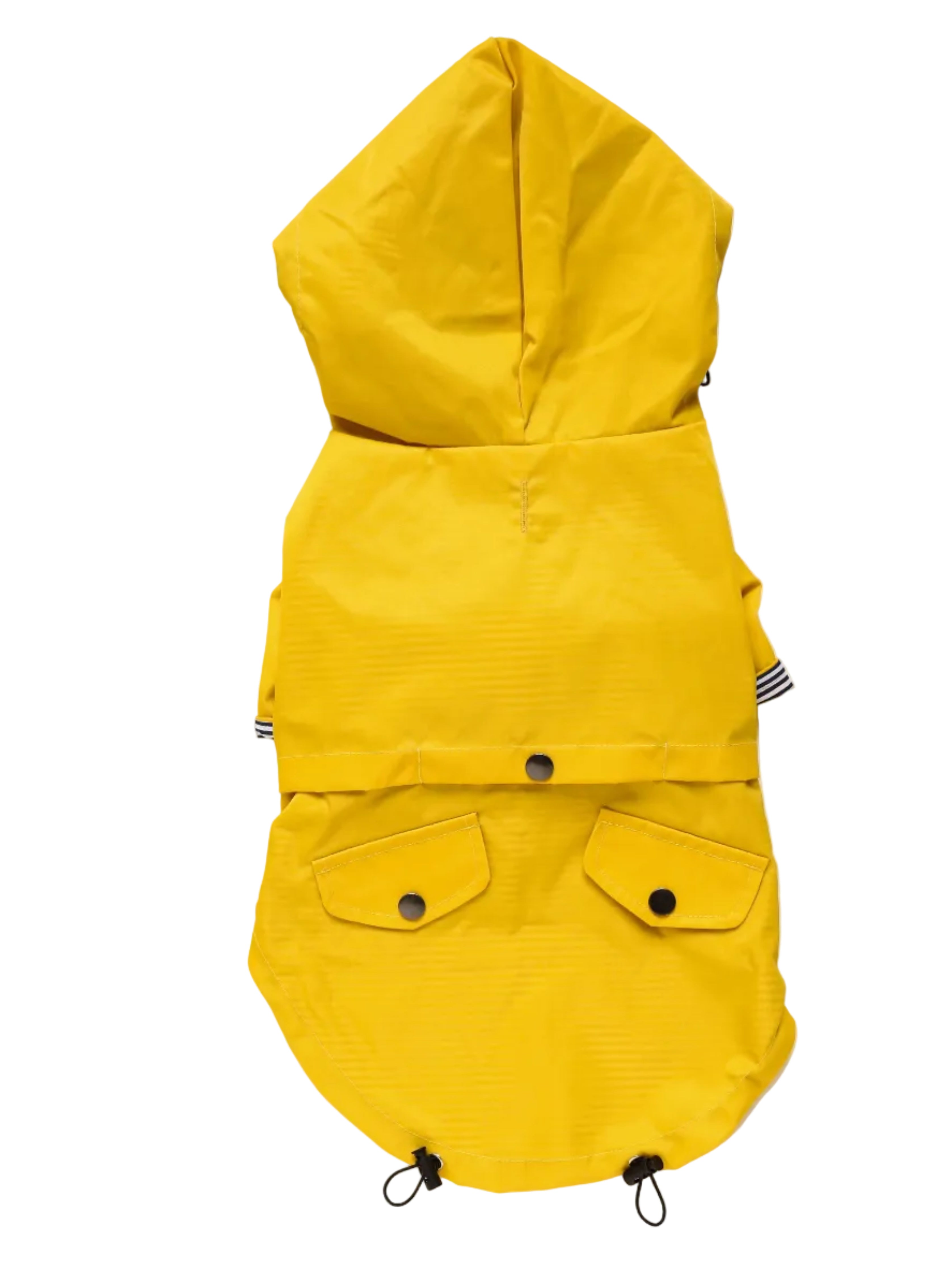 Yellow dog raincoat with a hood on a white background