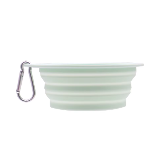Collapsible MINT COLOR bowl with a carabiner on a white background